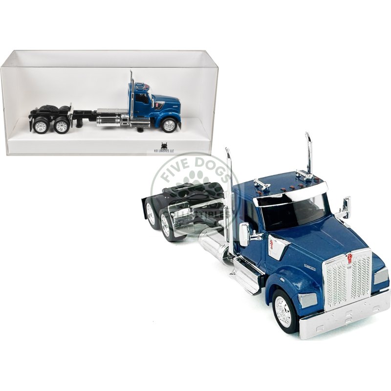 kenworth w990 2 axel day cab blue metallic 1/87 (ho) plastic model car by ho logistics