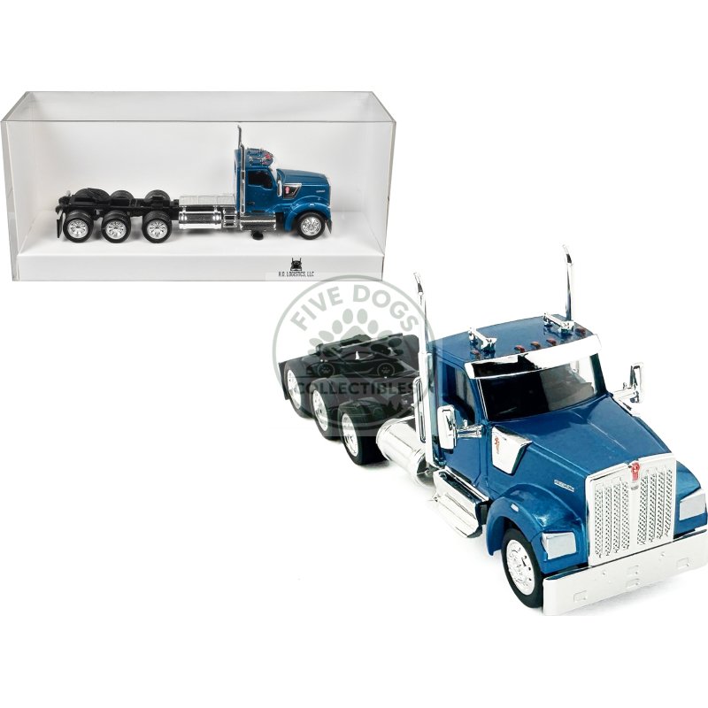 kenworth w990 3 axel day cab blue metallic 1/87 (ho) plastic model car by ho logistics