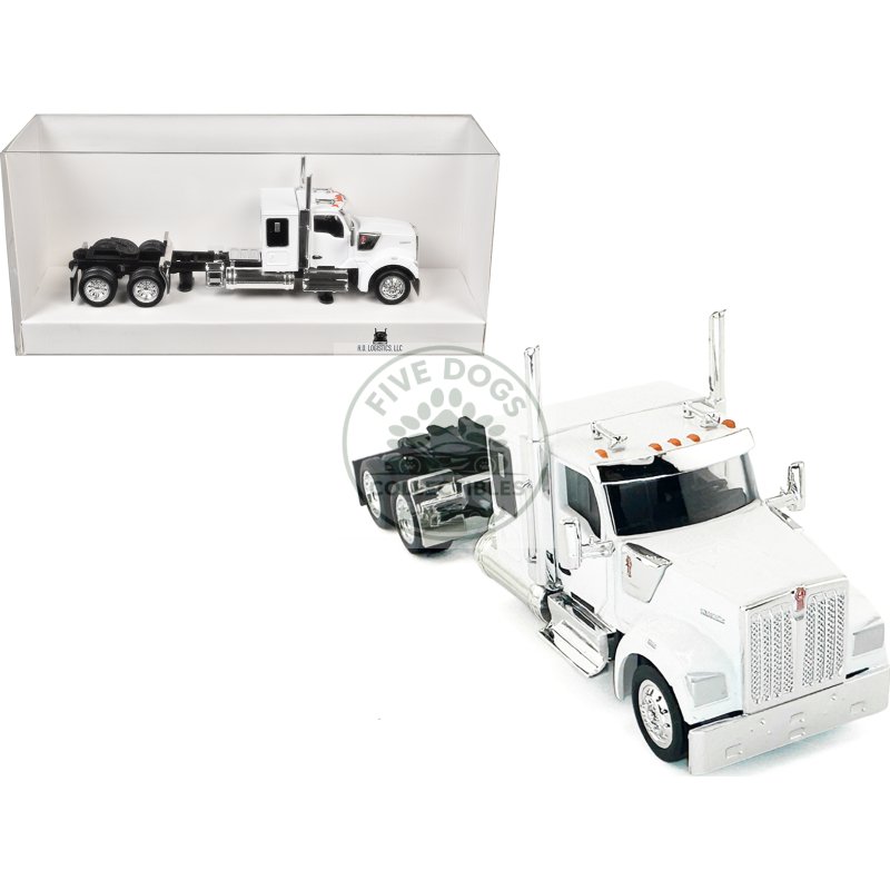 kenworth w990 with flat top sleeper cab white 1/87 (ho) plastic model car by ho logistics
