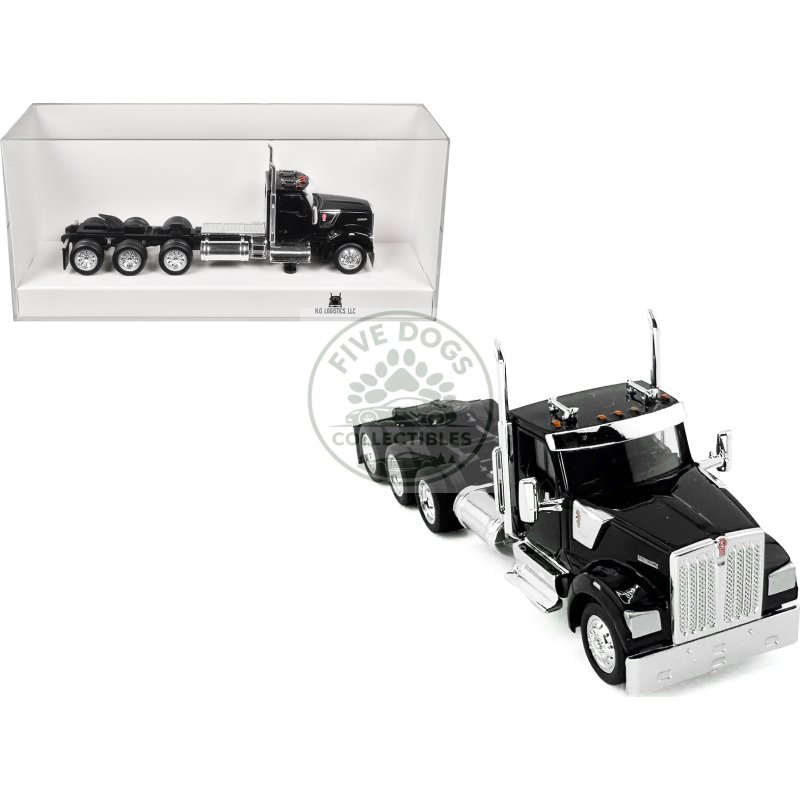 kenworth w990 3 axel day cab black 1/87 (ho) plastic model car by ho logistics