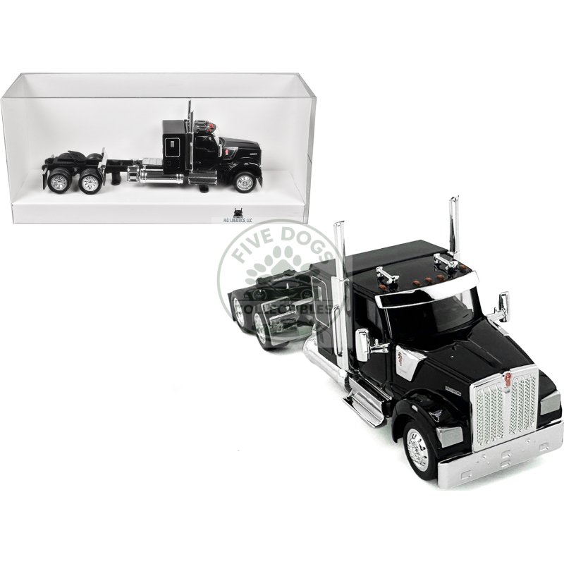 kenworth w990 with flat top sleeper cab black 1/87 (ho) plastic model car by ho logistics
