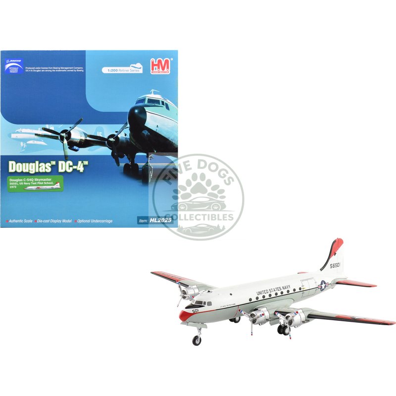 douglas c 54q skymaster transport aircraft "us navy test pilot school" (1973) united states navy "airliner series" 1/200 diecast model by hobby master