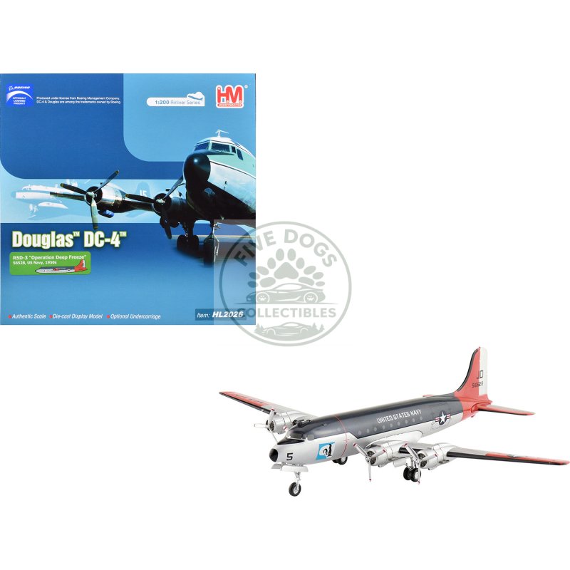 douglas r5d 3 skymaster transport aircraft "operation deep freeze" (1950s) united states navy "airliner series" 1/200 diecast model by hobby master