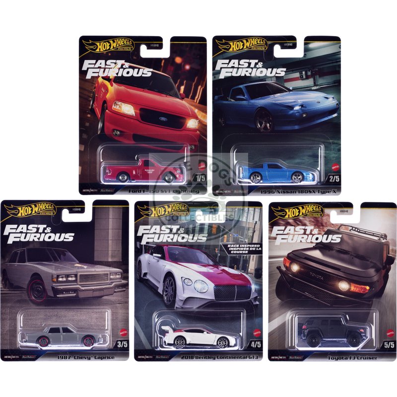 "fast & furious" 2024 5 piece set h diecast model cars by hot wheels