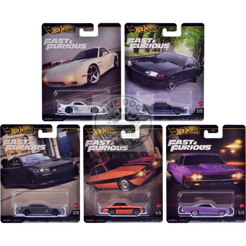 "fast & furious" 2025 5 piece set k diecast model cars by hot wheels