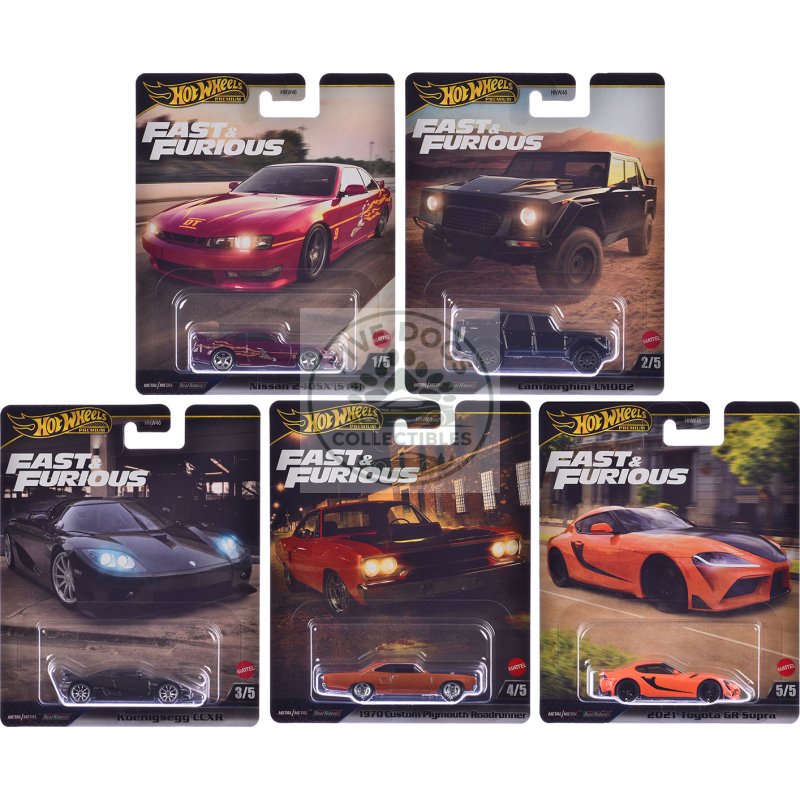 "fast & furious" 2025 5 piece set l model cars by hot wheels