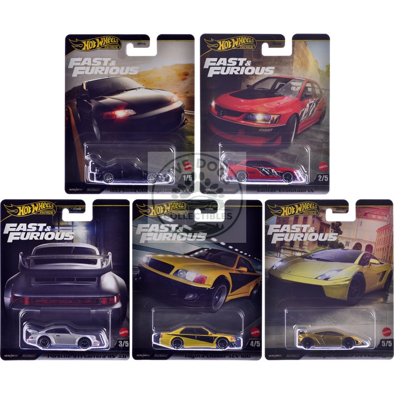 "fast & furious" 2025 5 piece set m diecast model cars by hot wheels