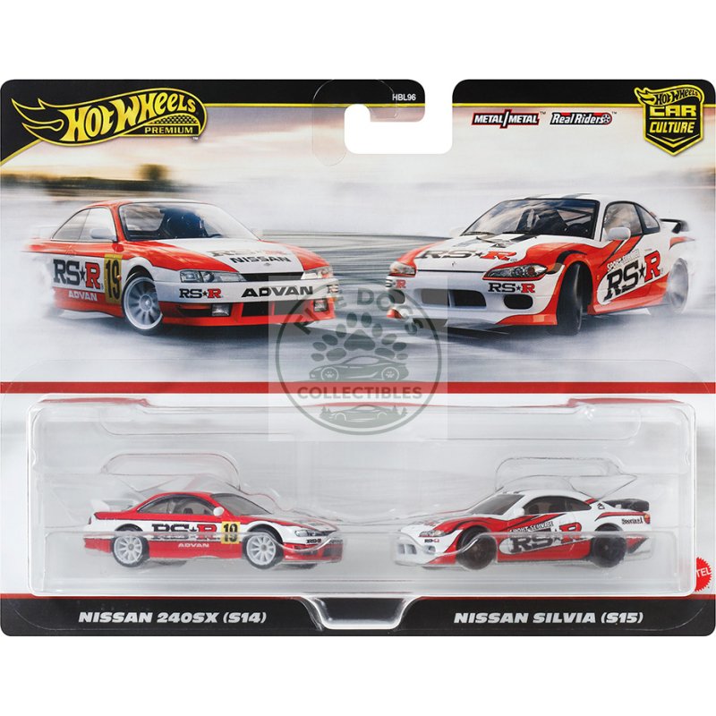 nissan 240sx (s14) rhd (right hand drive) #19 red and white and nissan silvia (s15) rhd (right hand drive) red and white "car culture" set of 2 cars diecast model cars by hot wheels