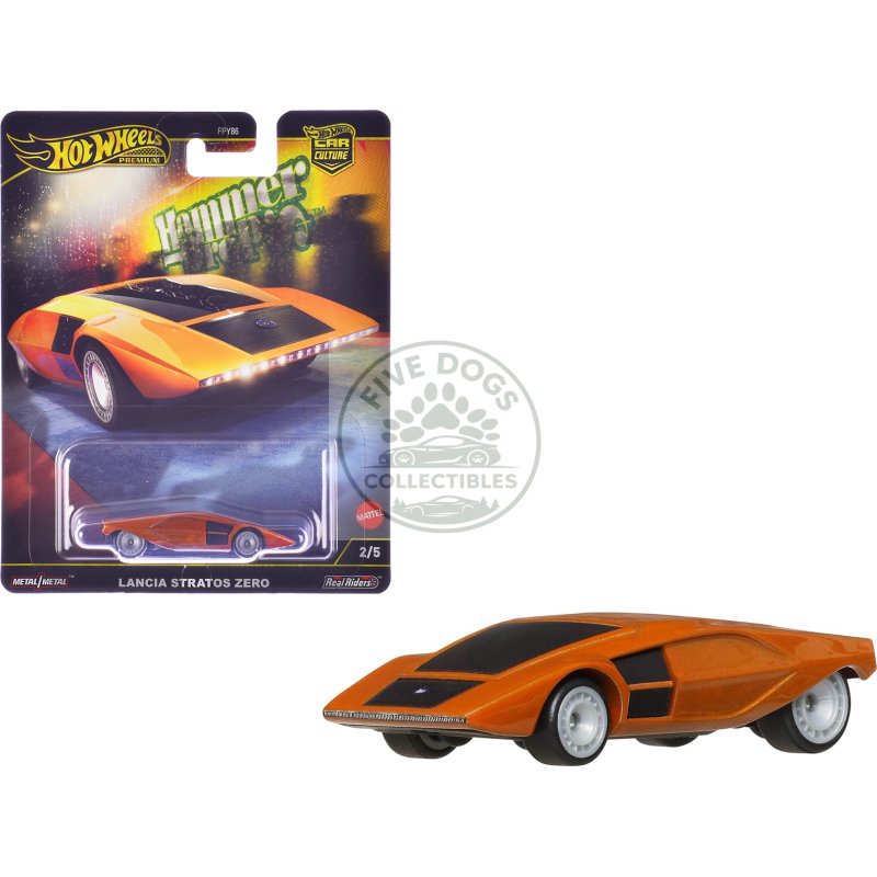 lancia stratos zero concept car orange metallic "hammer drop" series diecast model car by hot wheels