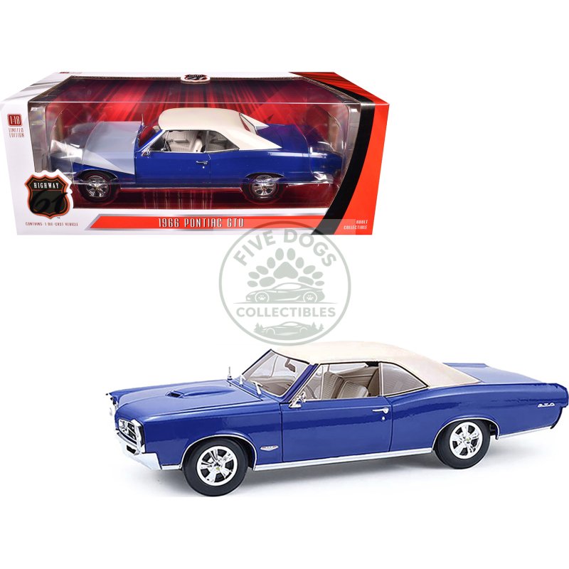 1966 pontiac gto barrier blue with white top and interior 1/18 diecast model car by highway 61