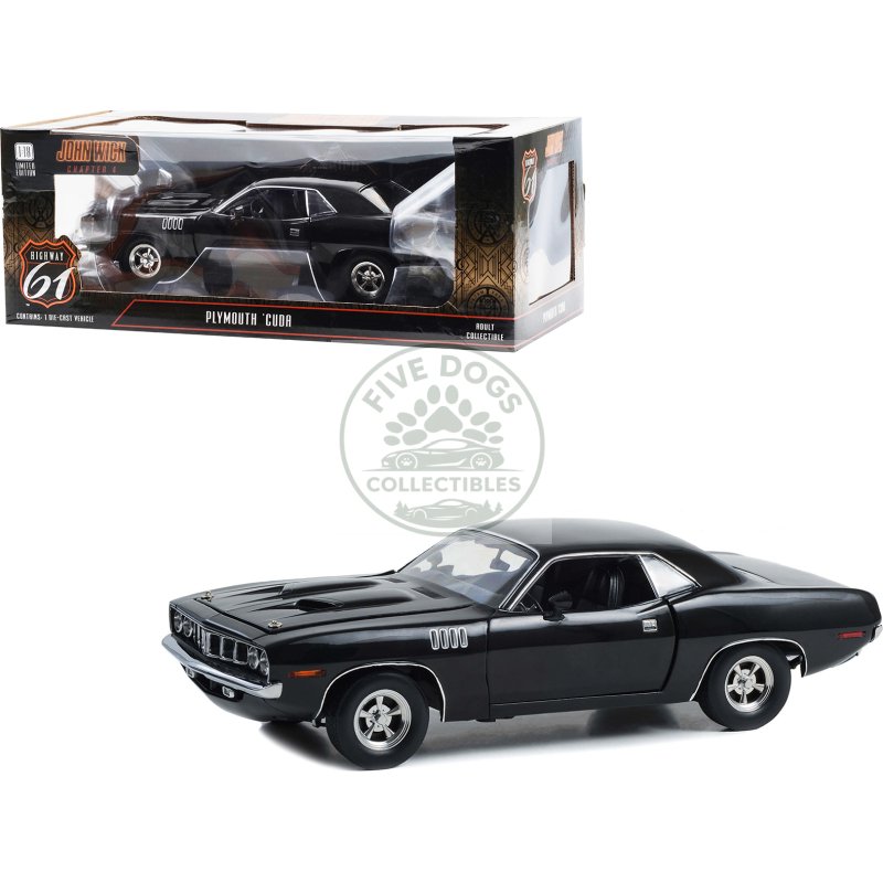 plymouth barracuda black "john wick: chapter 4" (2023) movie 1/18 diecast model car by highway 61