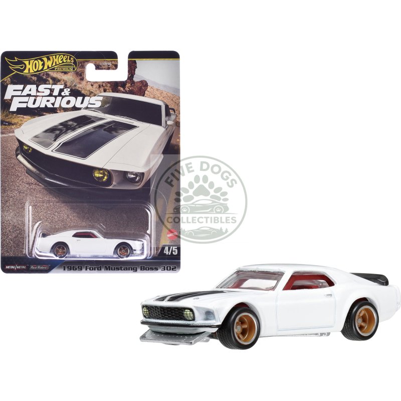 1969 ford mustang boss 302 white with black stripes "fast & furious 6" (2013) movie "premium" series diecast model car by hot wheels