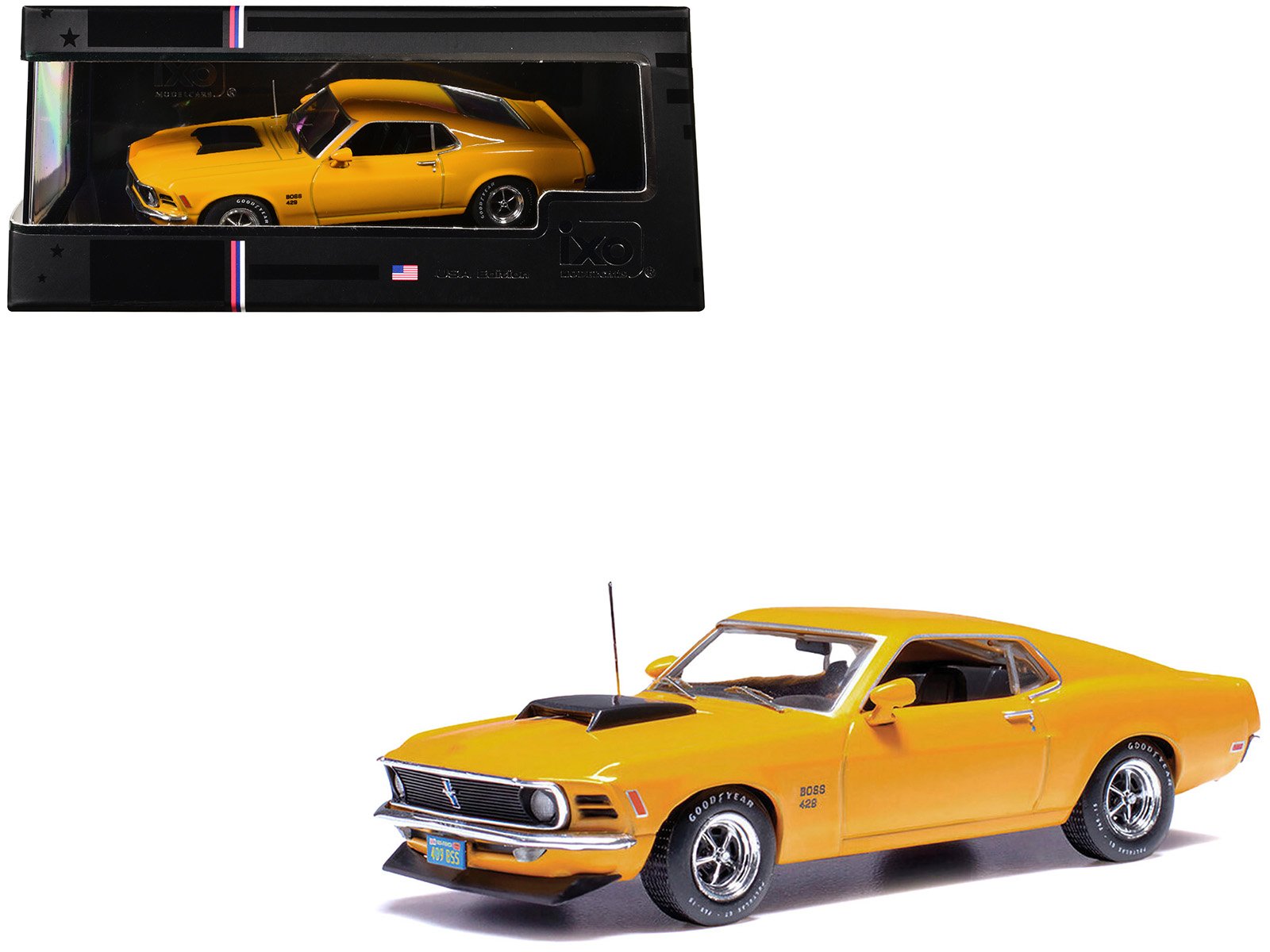 1970 ford mustang boss 429 bright yellow with black hood scoop 1/43 diecast model car by ixo models 1970 ford mustang boss 429 bright yellow with black hood scoop 1/43 diecast model car by ixo models