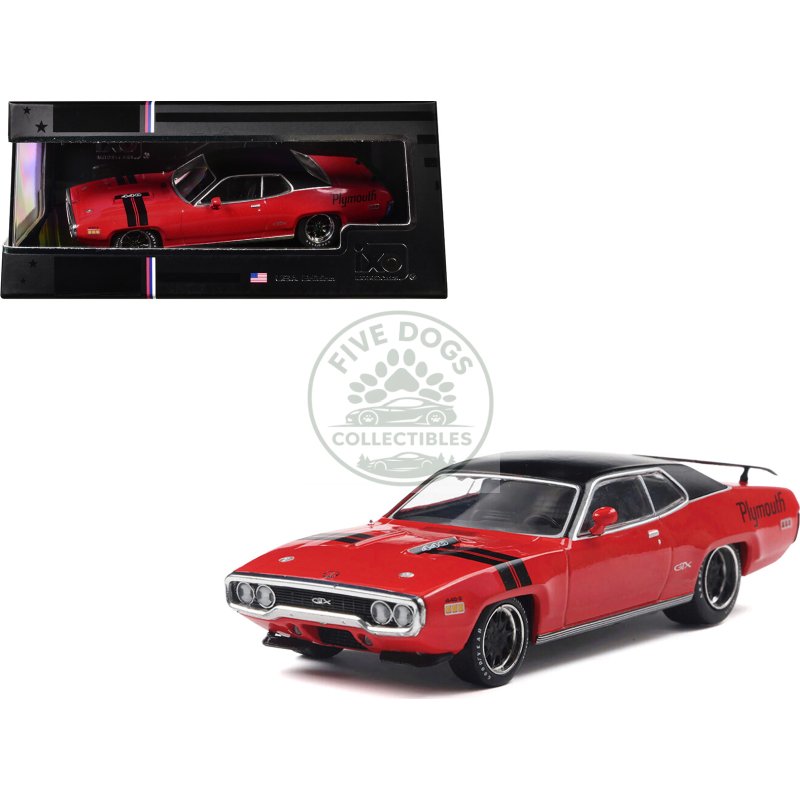 1971 plymouth gtx rally red with black top and stripes 1/43 diecast model by ixo models