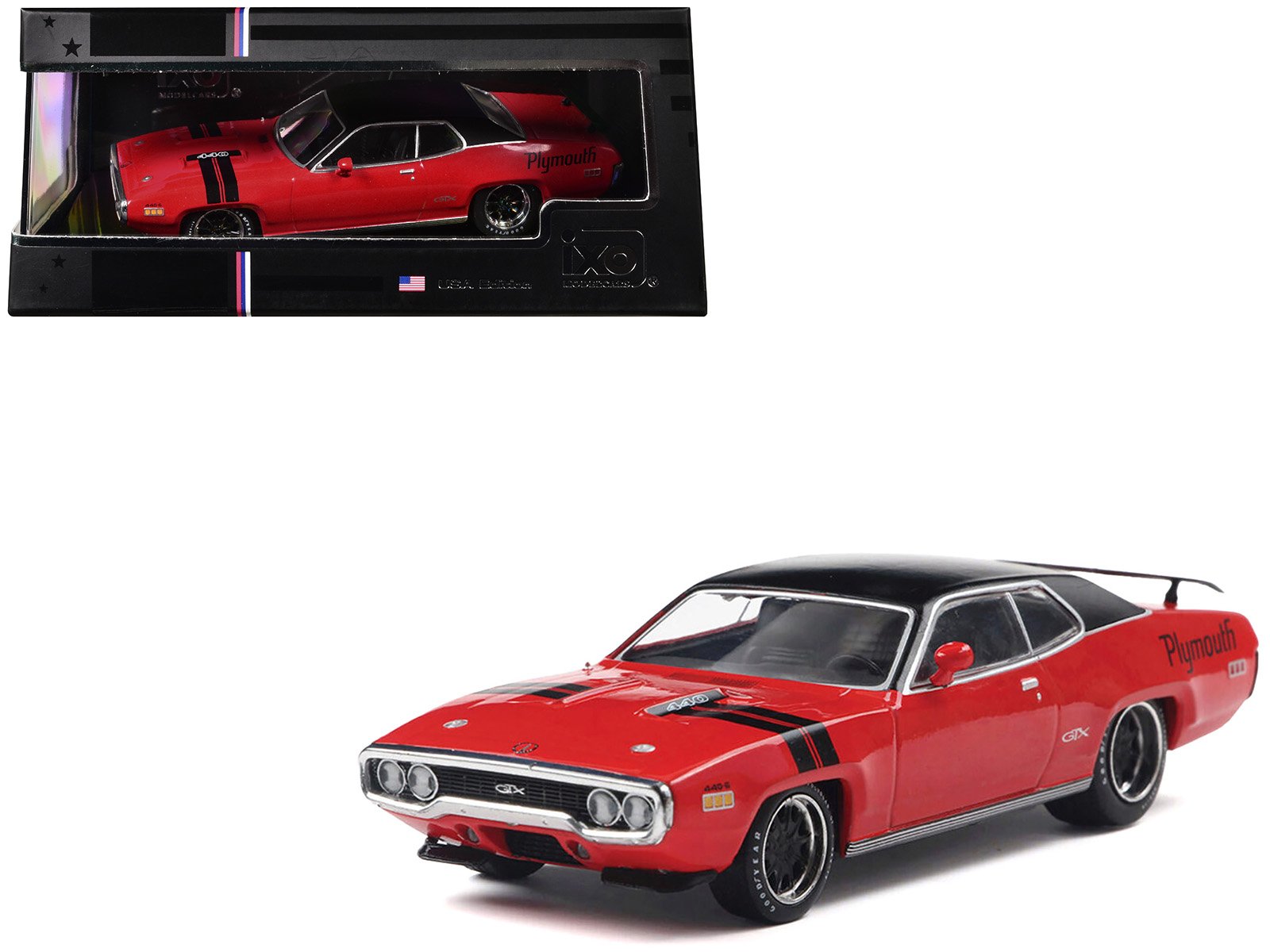 1971 plymouth gtx rally red with black top and stripes 1/43 diecast model by ixo models 1971 plymouth gtx rally red with black top and stripes 1/43 diecast model by ixo models