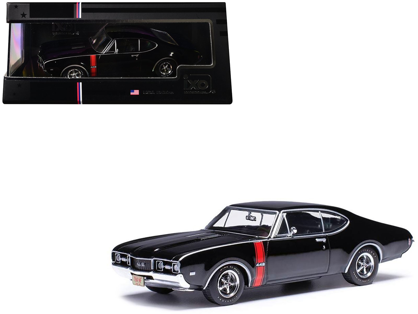 1970 oldsmobile 442 w 30 ebony black with red stripes 1/43 diecast model by ixo models 1970 oldsmobile 442 w 30 ebony black with red stripes 1/43 diecast model by ixo models