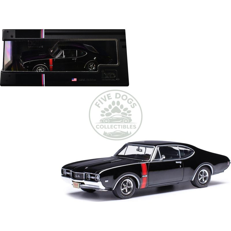 1970 oldsmobile 442 w 30 ebony black with red stripes 1/43 diecast model by ixo models