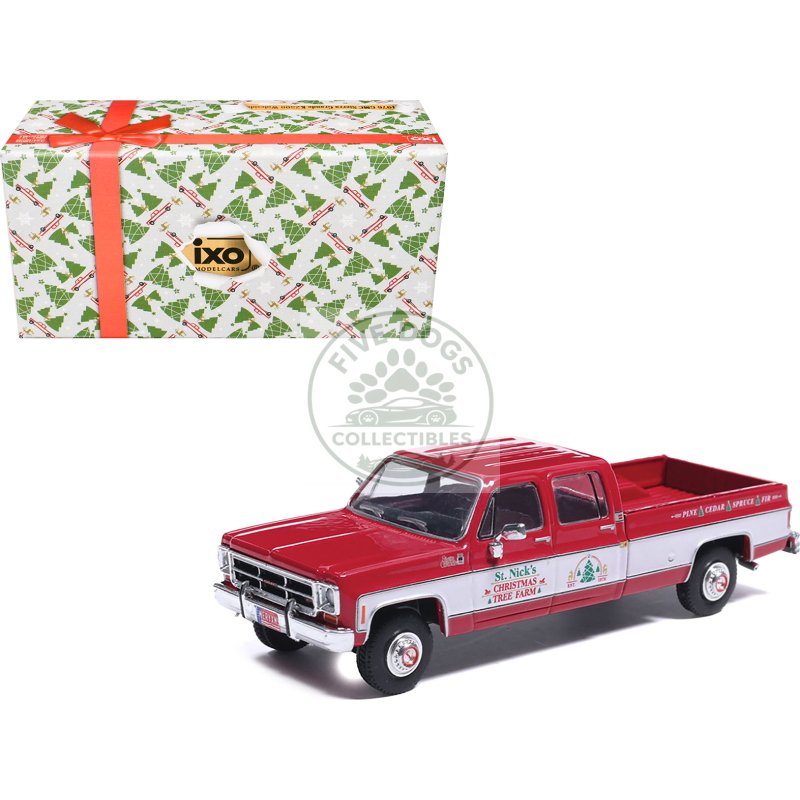 1976 gmc sierra grande k2500 wideside pickup truck "st. nick's christmas tree farm" red with white sides "christmas limited edition" 1/64 diecast model car by ixo models