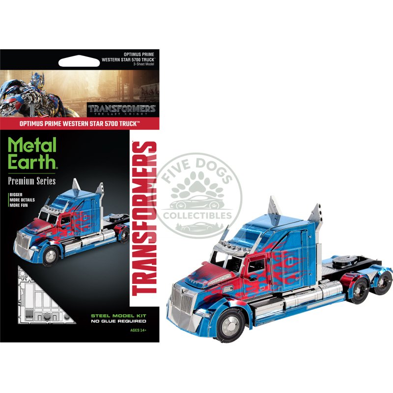 model kit western star 5700 truck "optimus prime" blue with red flames "transformers: the last knight" (2017) movie (moderate difficulty) steel model by metal earth