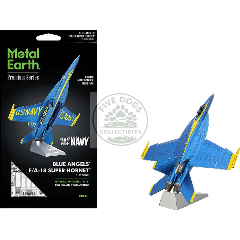 model kit boeing f/a 18 super hornet fighter aircraft "blue angels #5" united states navy (challenging difficulty) steel model by metal earth