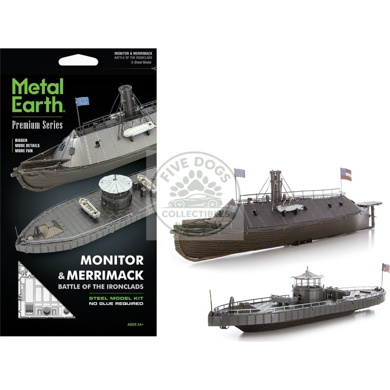 model kit uss monitor and uss merrimack ironclad warships "battle of the ironclads" (challenging difficulty) steel model by metal earth