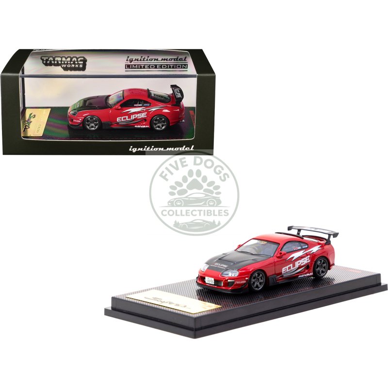 toyota supra (jza80) rz rhd (right hand drive) "eclipse racing concept" red with carbon hood 1/64 diecast model car by ignition model