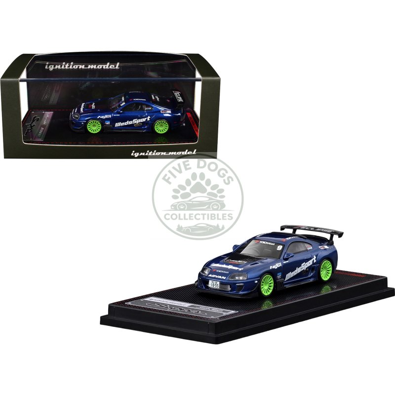 toyota supra (jza80) rz rhd (right hand drive) #9 "wedssport" blue metallic with graphics 1/64 diecast model car by ignition model