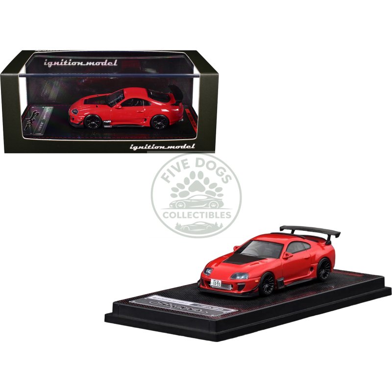 toyota supra (jza80) rz rhd (right hand drive) red with carbon hood 1/64 diecast model car by ignition model
