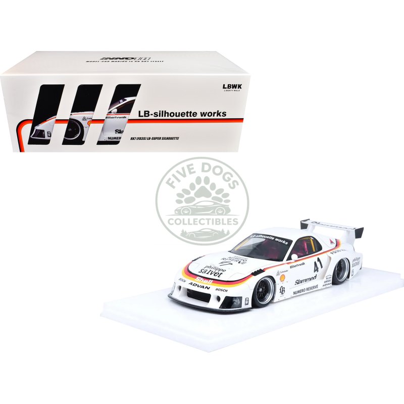 mazda rx7 (fd3s) lb super silhouette rhd (right hand drive) #41 white with stripes and graphics 1/18 model car by inno models