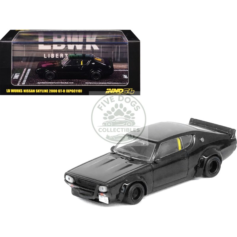 nissan skyline 2000 gt r (kpgc110) rhd (right hand drive) "lb works" black 1/64 diecast model car by inno models