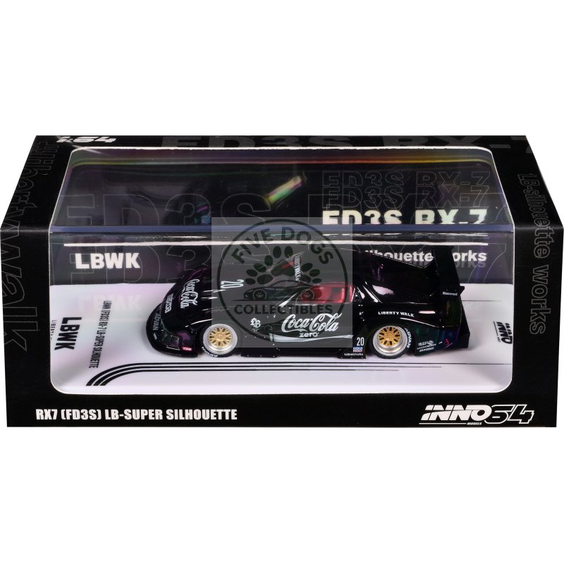 mazda rx7 (fd3s) lb super silhouette rhd (right hand drive) #20 "coca cola zero" black 1/64 diecast model car by inno models
