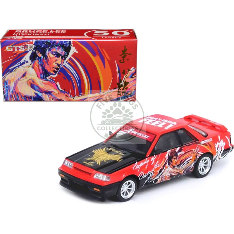 nissan skyline gts r (r31) rhd (right hand drive) red with black hood "bruce lee legacy 50 year anniversary" 1/64 diecast model car by inno models