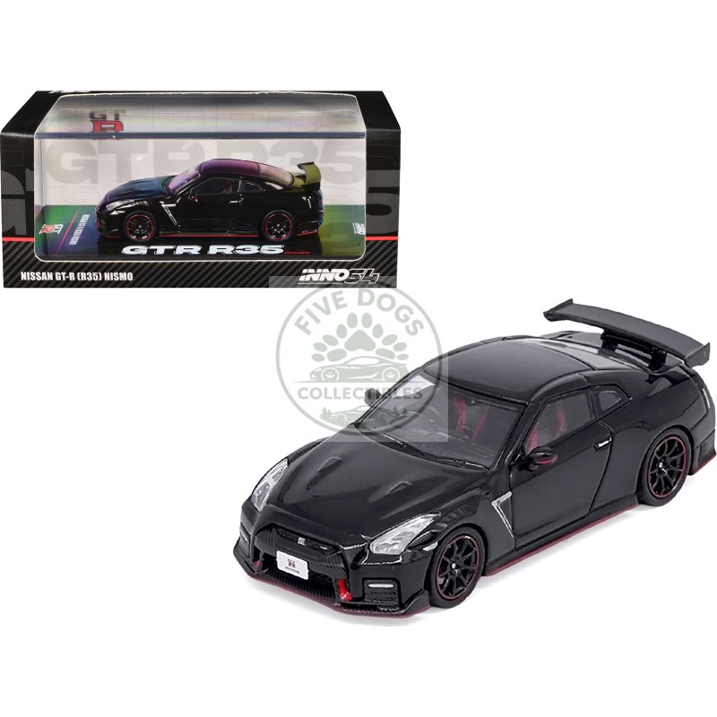 nissan gt r (r35) nismo rhd (right hand drive) nismo black with carbon hood and top 1/64 diecast model car by inno models