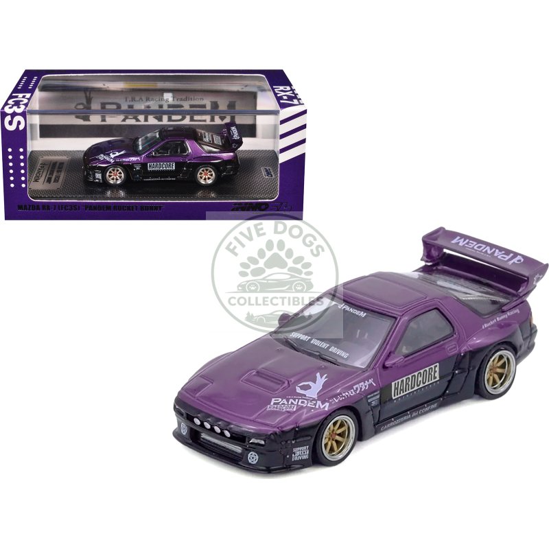 mazda rx7 (fc3s) "pandem rocket bunny" kit purple metallic and black 1/64 diecast model car by inno models