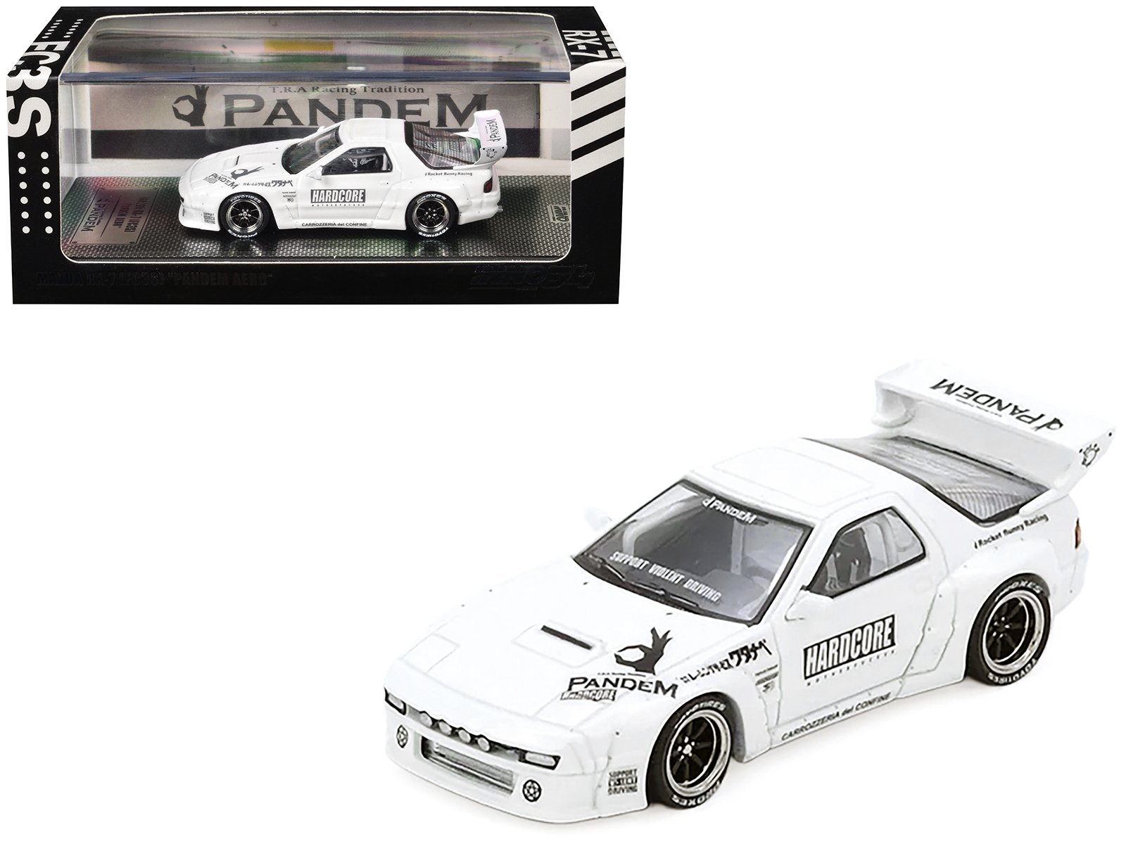 mazda rx7 (fc3s) "pandem aero" widebody kit white with graphics 1/64 diecast model car by inno models mazda rx7 (fc3s) "pandem aero" widebody kit white with graphics 1/64 diecast model car by inno models
