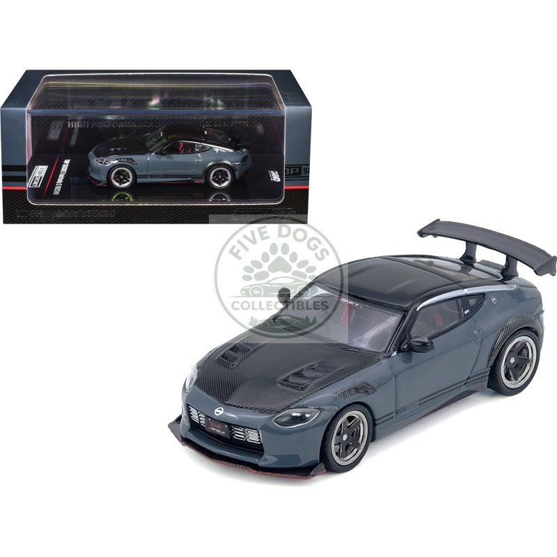 nissan fairlady z "top secret" (rz34) rhd (right hand drive) stealth gray with carbon hood and black top 1/64 diecast model car by inno models