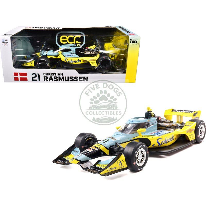 dallara indycar #21 christian rasmussen "splenda" ed carpenter racing (road course configuration) "ntt indycar series" (2025) 1/18 diecast model car by ixo models