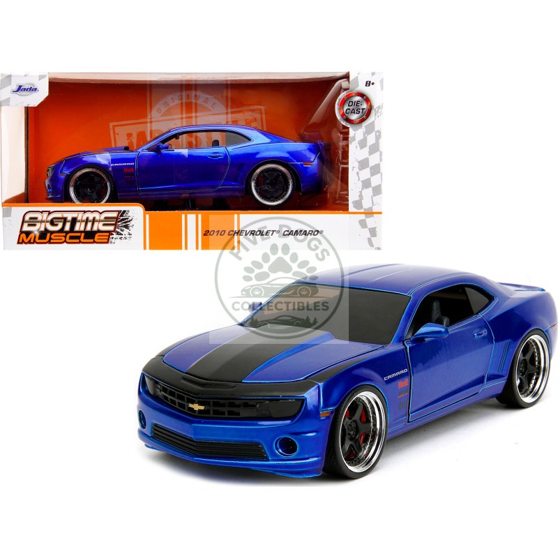 2010 chevrolet camaro candy blue with black hood "bigtime muscle" series 1/24 diecast model car by jada