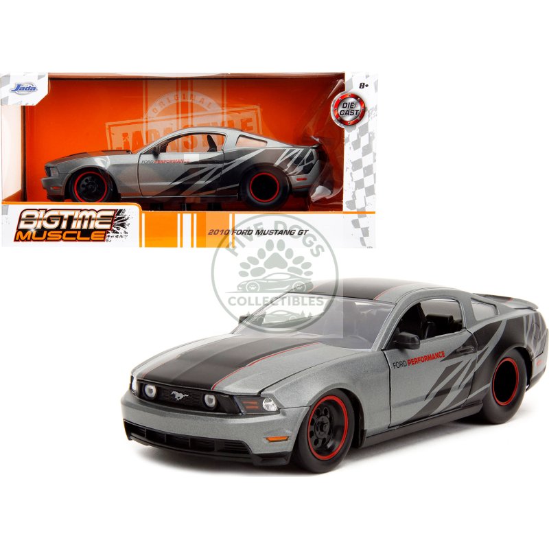 2010 ford mustang gt matt gray metallic with black graphics and stripes "ford performance" "bigtime muscle" series 1/24 diecast model car by jada