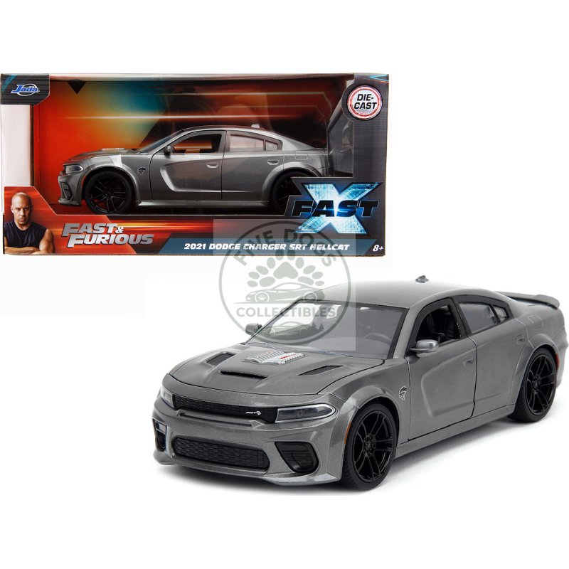 2021 dodge charger srt hellcat gray metallic "fast x" (2023) movie "fast & furious" series 1/24 diecast model car by jada