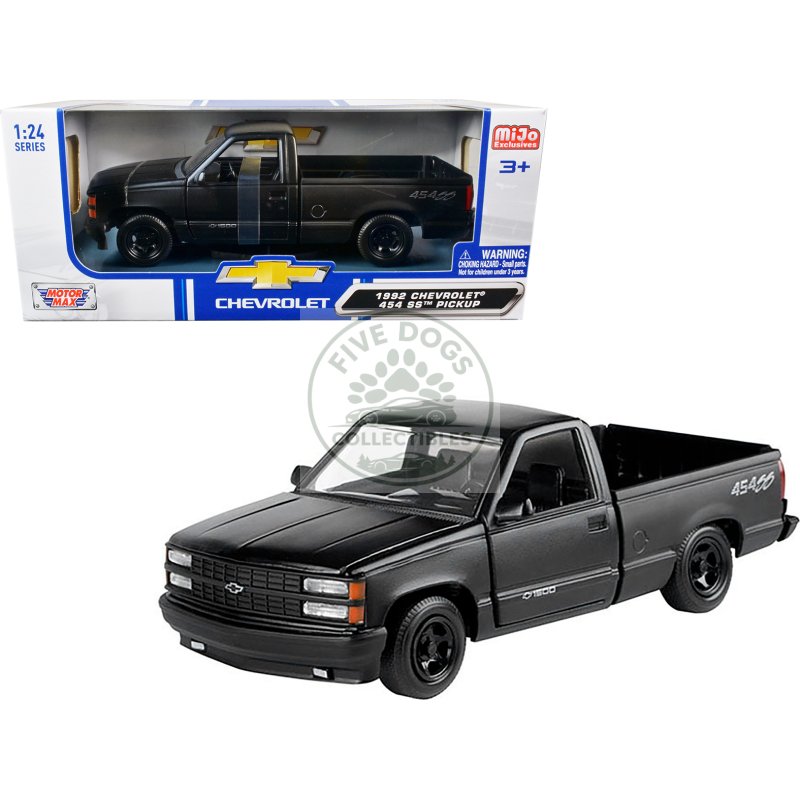 1992 chevrolet 454 ss pickup truck matt black 1/24 diecast model car by motormax