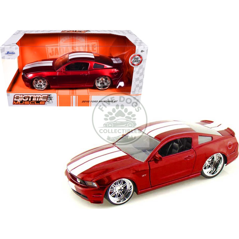 2010 ford mustang gt red metallic with white stripes "bigtime muscle" series 1/24 diecast model car by jada