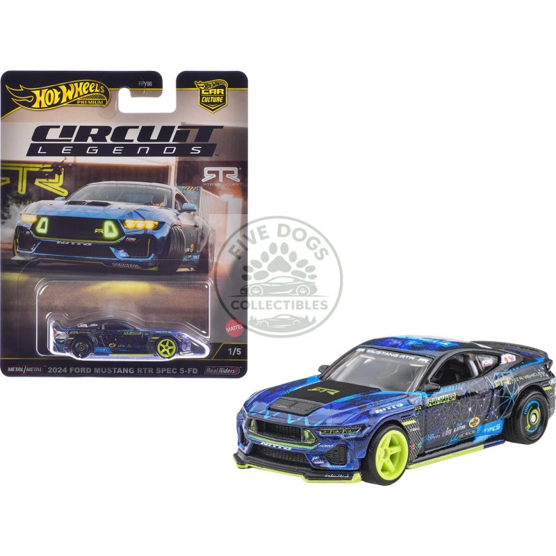 2024 ford mustang rtr spec 5 fd dark blue with graphics "circuit legends" series diecast model car by hot wheels