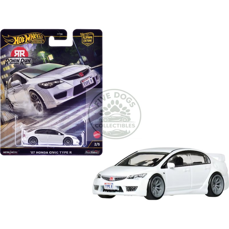 2007 honda civic type r rhd (right hand drive) white "ronin run ii" series diecast model car by hot wheels