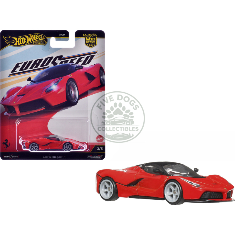 ferrari laferrari red with black top "euro speed" series diecast model car by hot wheels
