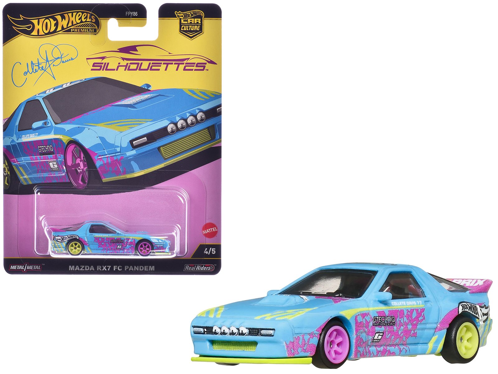 mazda rx7 fc pandem blue with graphics "silhouettes" series diecast model car by hot wheels mazda rx7 fc pandem blue with graphics "silhouettes" series diecast model car by hot wheels