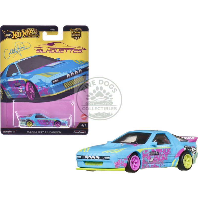 mazda rx7 fc pandem blue with graphics "silhouettes" series diecast model car by hot wheels