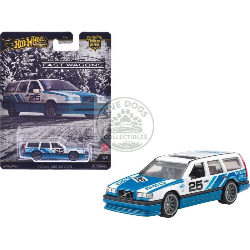 volvo 850 estate wagon #25 blue and white "fast wagons" series diecast model car by hot wheels