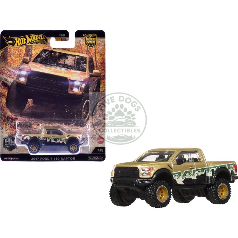 2017 ford f 150 raptor pickup truck gold metallic with graphics "hw off road" series diecast model car by hot wheels