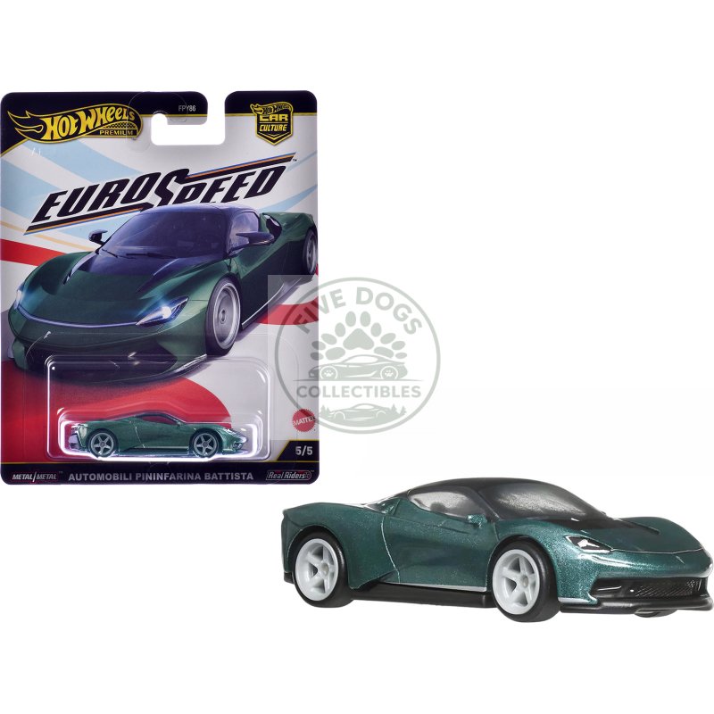 automobili pininfarina battista green metallic with black top "euro speed" series diecast model car by hot wheels